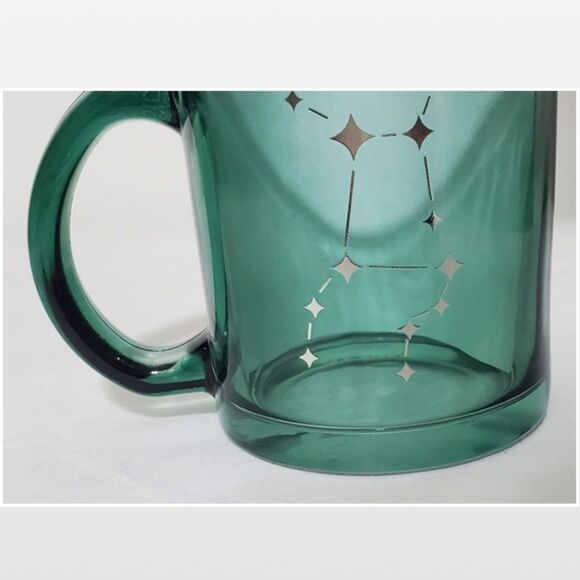 New Coffee Glass Virgo Zodiac Green Transparent Silver Star Constellation NWT - Picture 10 of 13